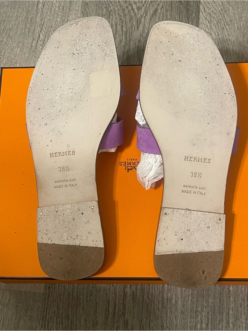 Hermes Purple Suede H‑Cut Slides with Red Footbed - Women - Picture 5 of 5